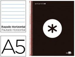 Cuaderno espiral Liderpapel Antartik A-5 tapa forrada 120h micro 100g raya horizontal color negro